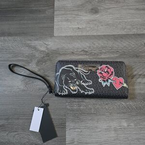 Ed Hardy Black Wristlet with Panther and Rose